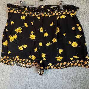 Topshop Black Yellow Daisy Floral Women's Shorts Button‎ Pockets US 8/UK12/EUR40